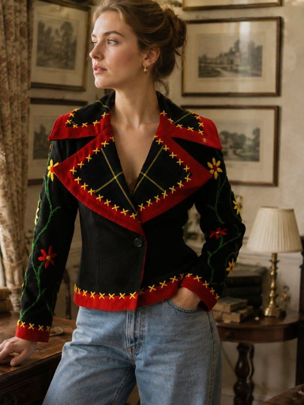 Vintage Show Piece Embroidered Blazer Sz Medium IDOL England Wool Jacket Rare